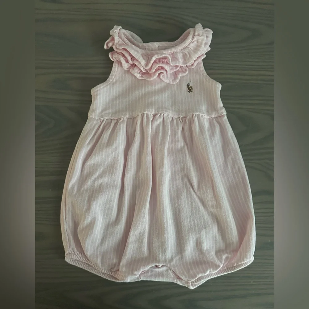 RALPH LAUREN BABY GIRL RUFFLED MESH BUBBLE SHORTALL